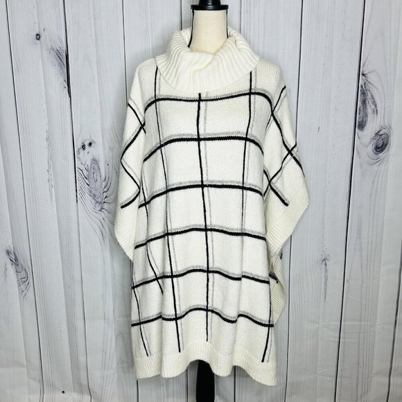 Lands' End Sweaters - Lands' End Poncho Sweater Sz  L / XL Wool Alpaca Blend Cowl Neck Oversized White